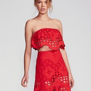 Free People FP One Joie de Vivre Tube Top  Top Red Eyelet Size 6 1680